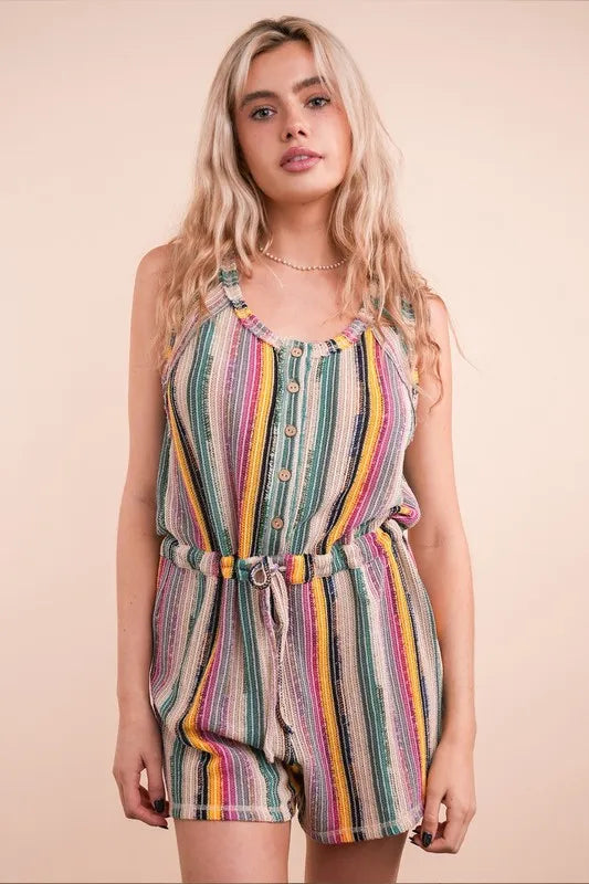 Crochet Multi Color Striped Casual Summer Romper