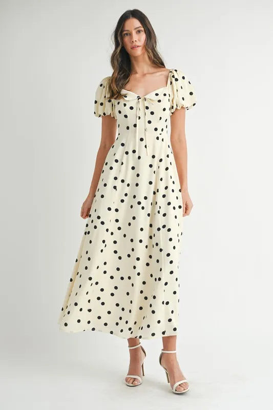 Polka Dot Puff Sleeve Midi Dress