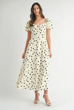 Polka Dot Puff Sleeve Midi Dress