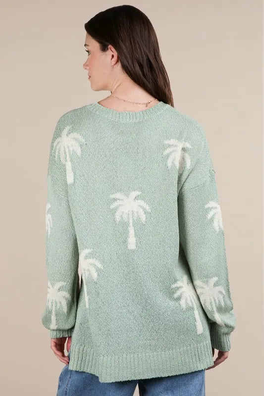 Palm Tree Graphic Oversized Knit Sweater