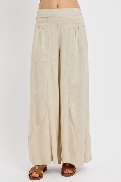 Shirring Detail Wide Leg Pants