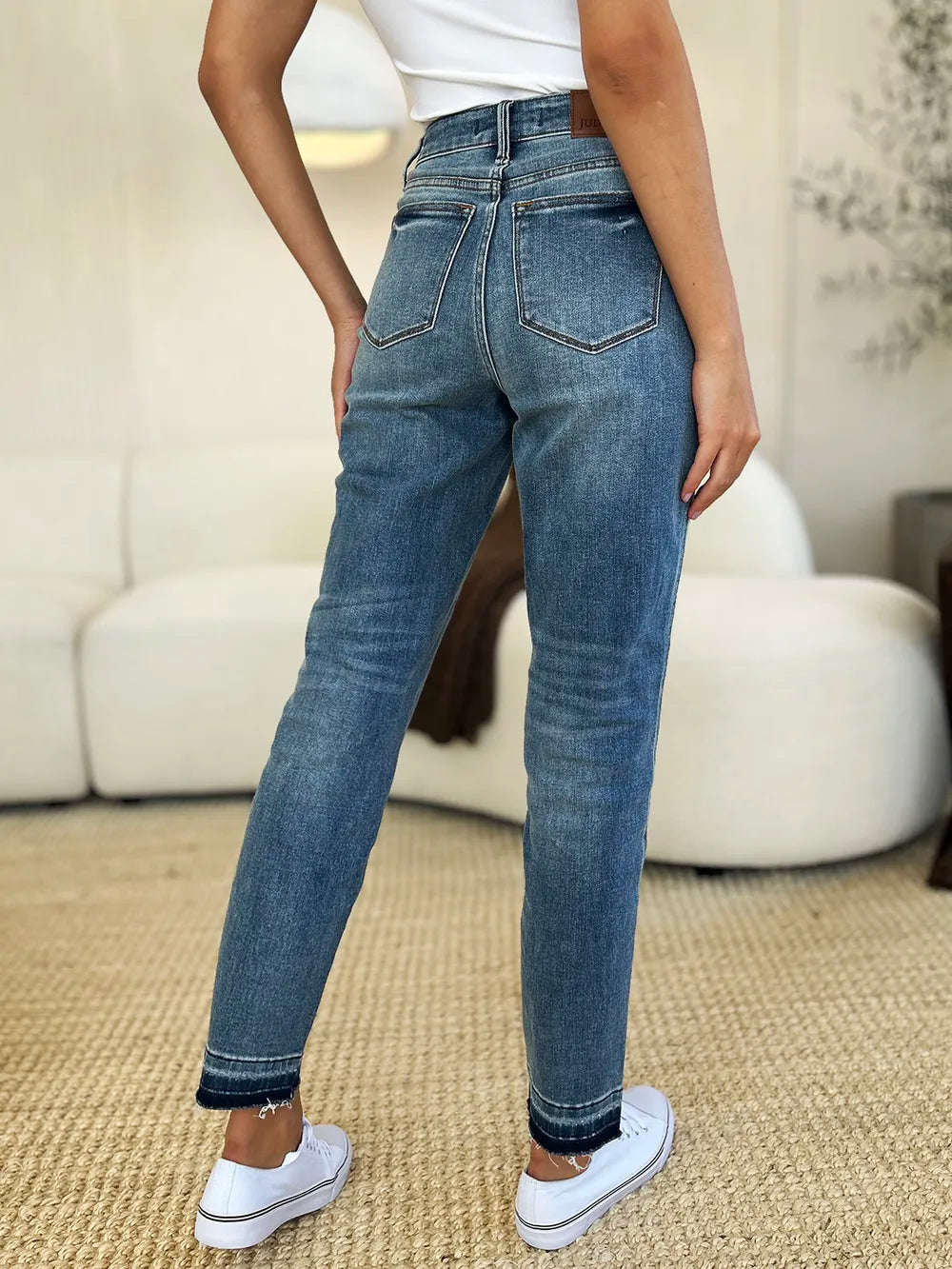 Judy Blue Mid Rise Structured Magic Hem Denim Pants