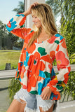 Vibrant Woven Tiered V Neck Blouse