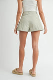 Pleated High Waist Twill Shorts
