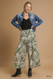 Tropical Palm Leaf Wide-Leg Culotte Pants