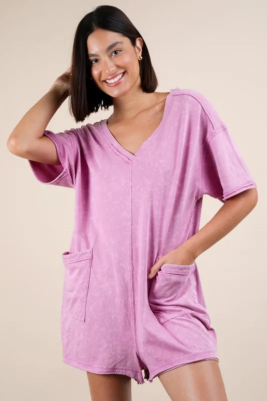 Plus Size Mineral Washed Casual Knit Romper