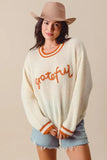 Grateful Sentiment Stitch Thanksgiving Sweater