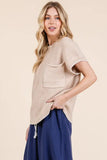 Solid Cap Sleeve Stitch Edge Knit Sweater