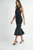 Ruffled Popcorn Smocked Mermaid Midi Dress