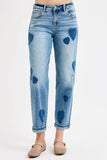 Full Size Heart Print Relaxed Fit Boyfriend Jeans