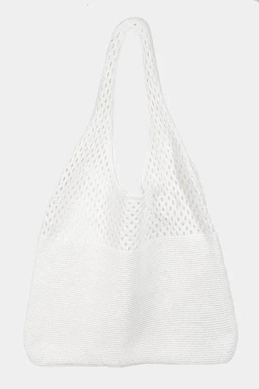 Half Pointelle Knit Tote Bag