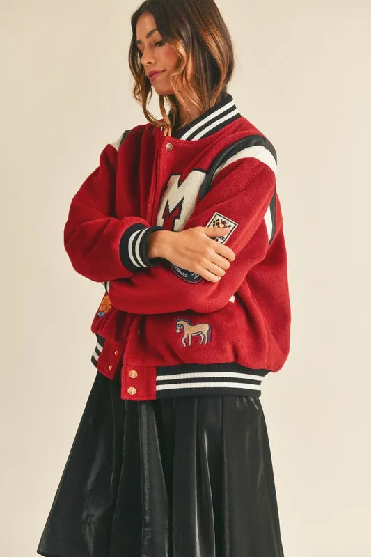 M Bomber Varsity Jacket with Patch Detail