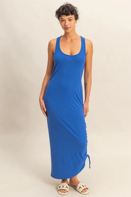 Scoop Neck Side Tie Detail Midi Dress