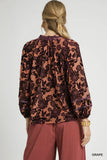 Velvet Floral Blouse with Balloon Sleeves