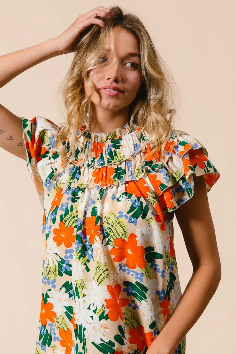 Multi Color Floral Print Woven Top