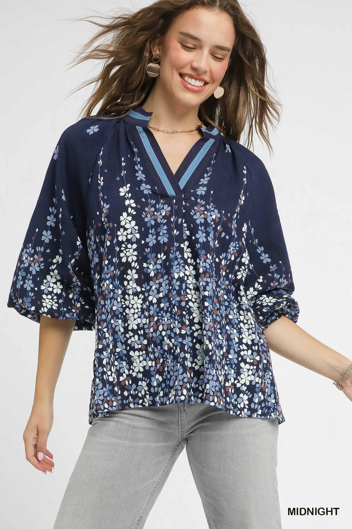 Floral Vine Blouse with Dramatic Balloon Sleeves