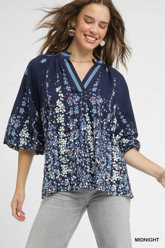 Floral Vine Blouse with Dramatic Balloon Sleeves