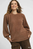 Ribbed Trim Sweater with Textured Long Sleeves