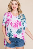 Floral V-Neck Short Sleeve T-Shirt