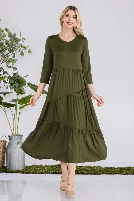 Full Size Asymmetric Tiered Midi-Dress Plus Size