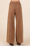 Mineral Wash Wide Leg Elastic Waist Twill Pants