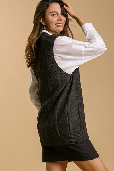 Full Size Cable V-Neck Vest Sweater Plus Size