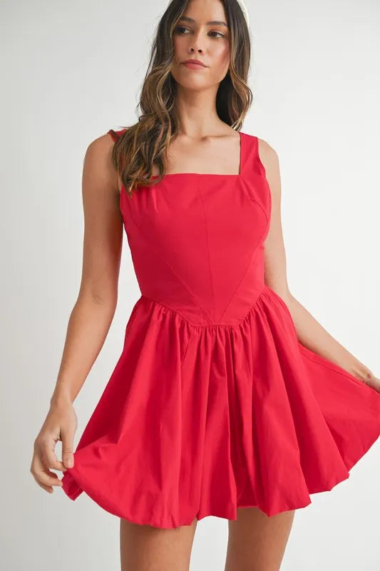 Poplin Square Neckline Bubble Mini Dress