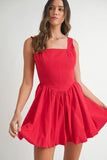 Poplin Square Neckline Bubble Mini Dress