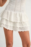 Bow Pointelle Knit Ruffle Mini Dress