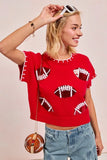 Game Day Sparkle Football Embroidered Stitch Sweater