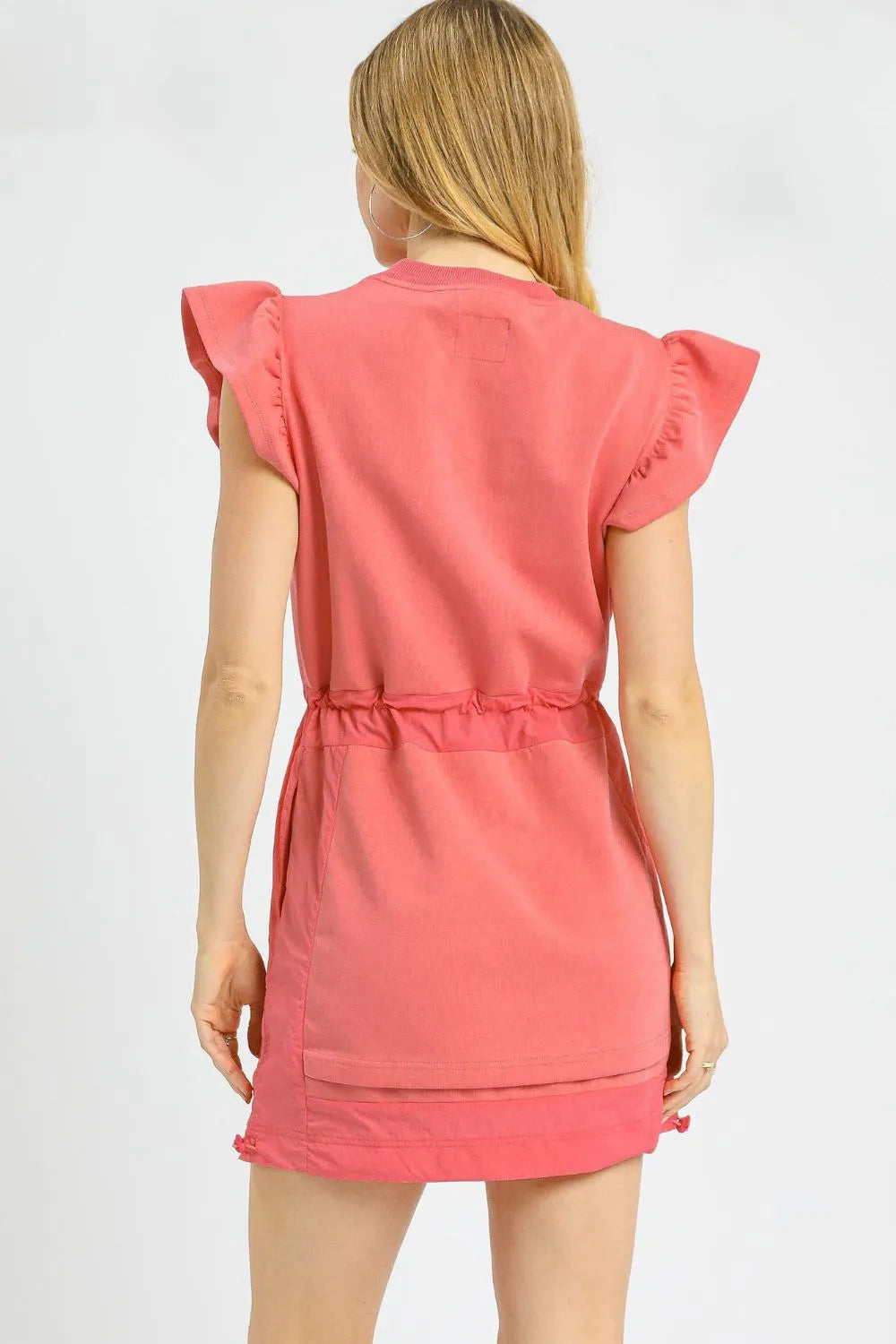 Elegant Flutter Sleeve Drawstring Pocket Dress