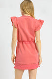 Elegant Flutter Sleeve Drawstring Pocket Dress