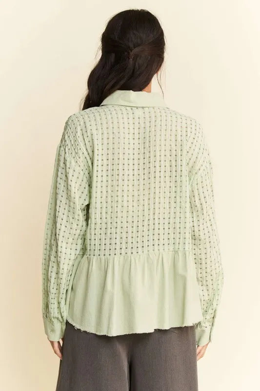 Garment Washed Jacquard Button Front Shirt