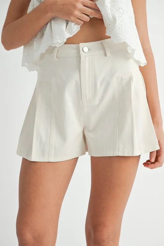 Pleated High Waist Twill Shorts