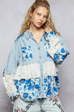 Patchwork Denim Top with Lace Accent Details