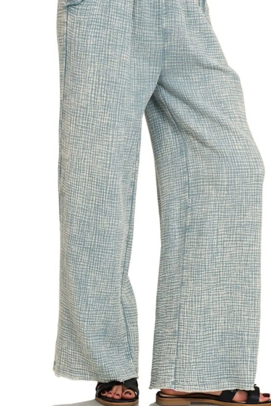 Washed Double Gauze Elastic Band Waist Pants