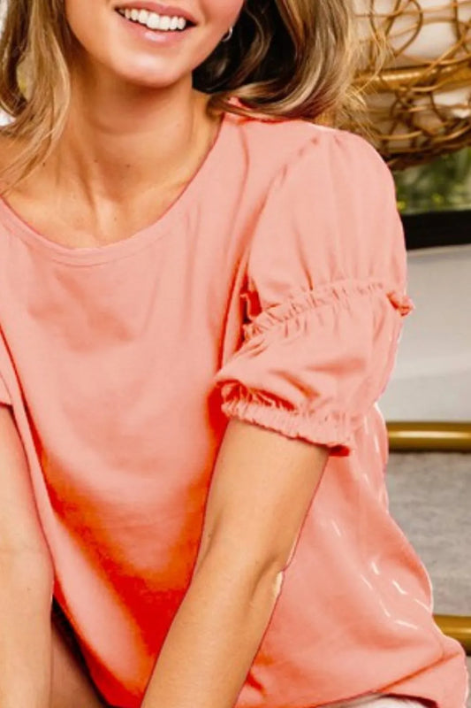 Cotton Span Shrring Detailed Round Neck Top