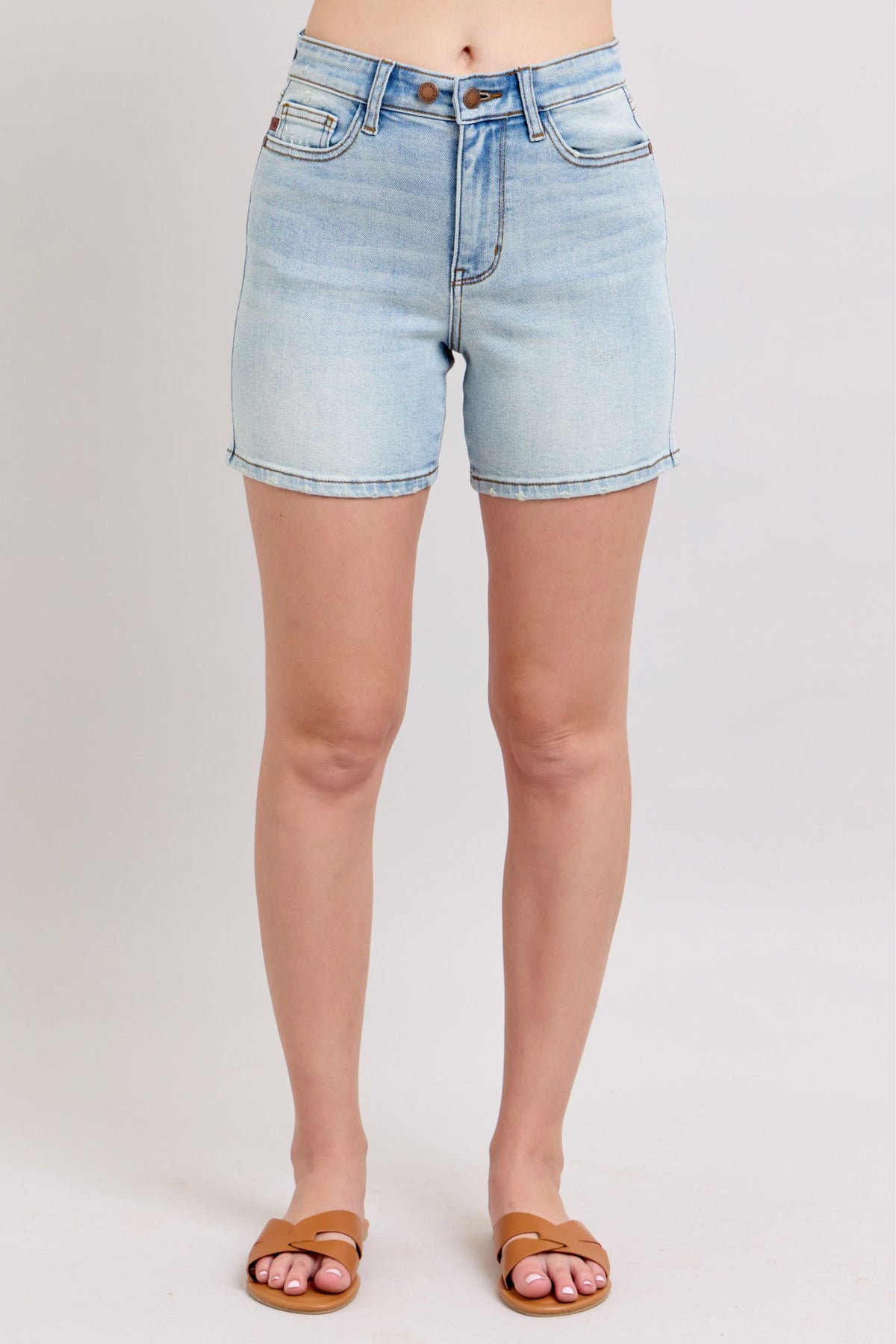 Full Size 2 Button Denim Shorts with Pockets Plus Size