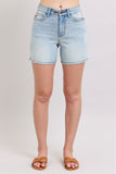 Full Size 2 Button Denim Shorts with Pockets Plus Size