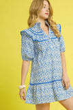 Geometric Boho Puff Sleeve Midi Dress
