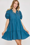 USA Full Size Lace Detail Puff Sleeve Mini Dress Plus Size