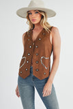 Heart Rivet Detail Suede Vest Coat