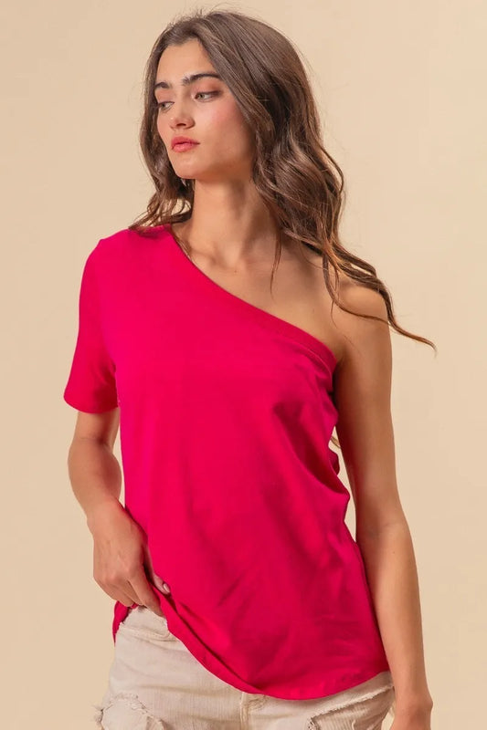 Cotton Span Knit One Shoulder Top