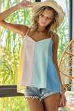 Linen Woven Color Block Sleeveless Top