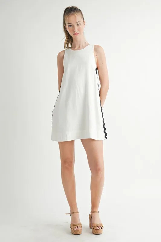 Linen Mix Side Ric Rac A-Line Mini Dress
