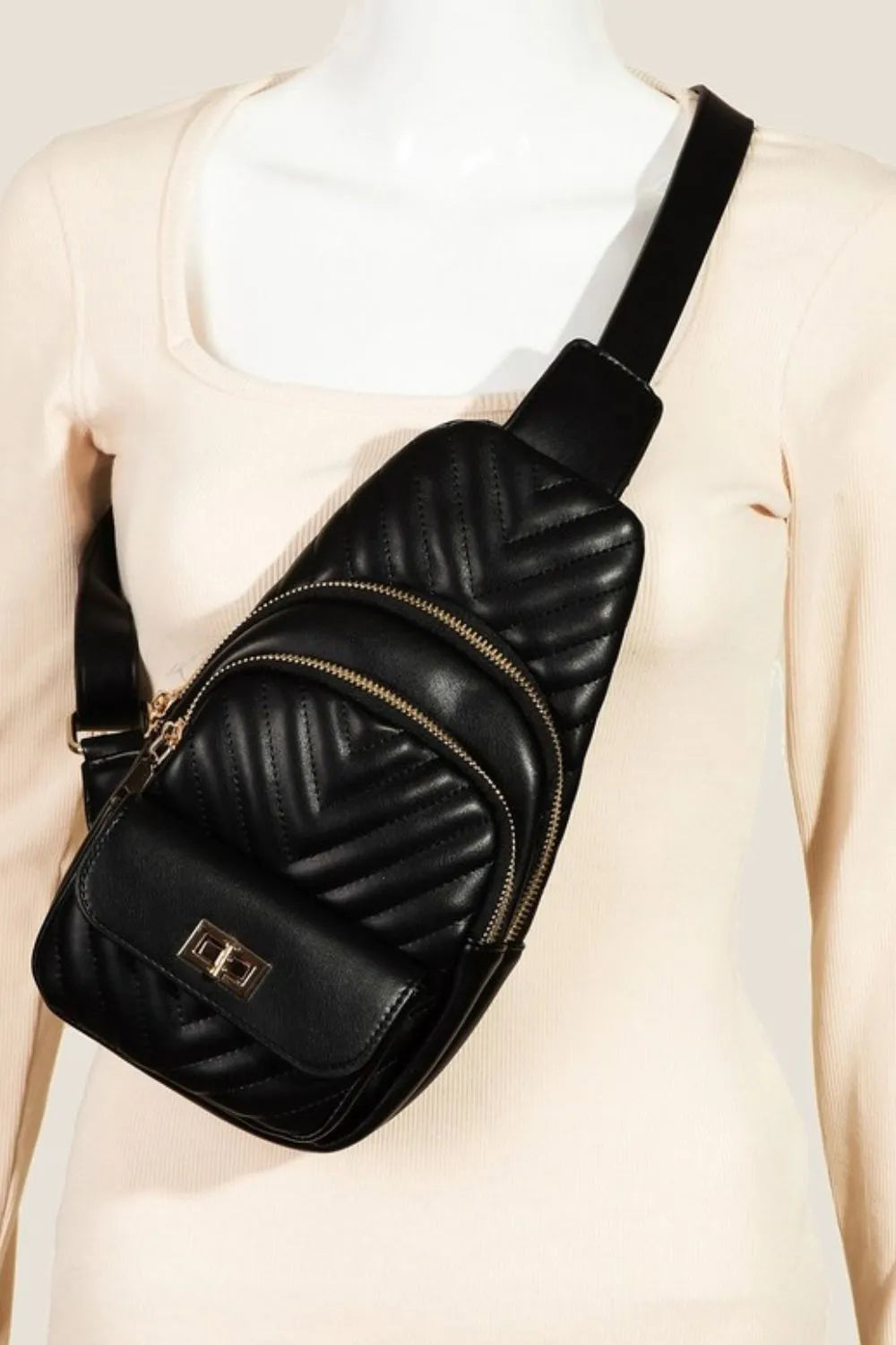Quilted Sling Bag with Gold Trim