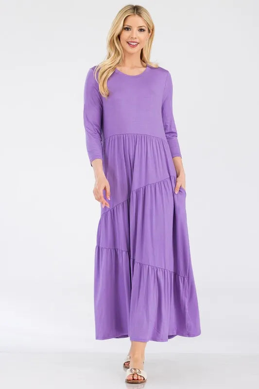Full Size Asymmetric Tiered Midi-Dress Plus Size