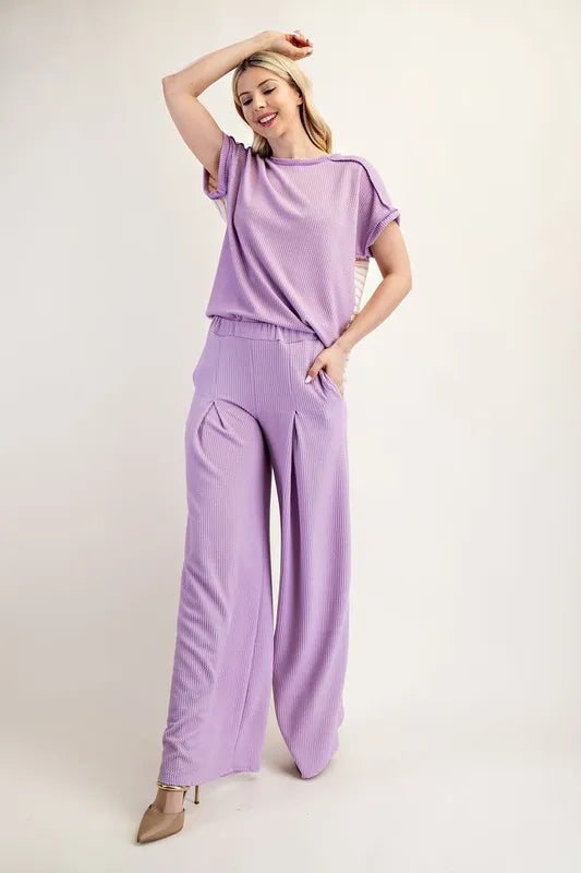 Full Size Textured Wide-Leg Pants with Pockets Plus Size