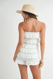 Pointelle Knit Fabric Ruffled Tube Romper