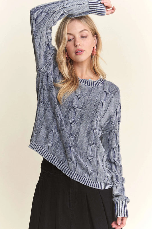 Mineral Washed Cable Knit Sweater Top